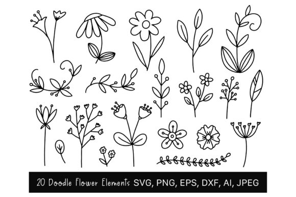 20 Flowers SVG, Hand Drawn, Doodle Graphics