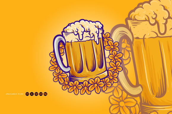 Beer Glass, Flowers Summers Party Logo Review