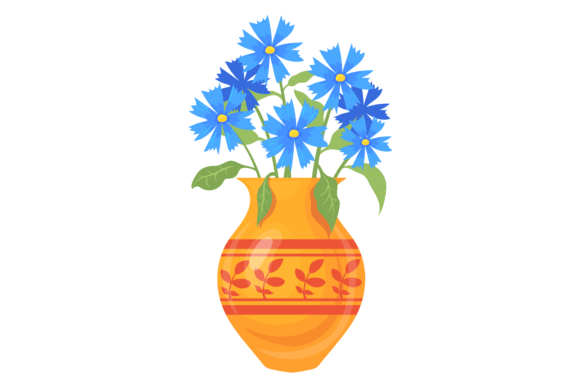 Blue Flowers in Ceramic Vase: A Versatile Graphic for Handmade Creations