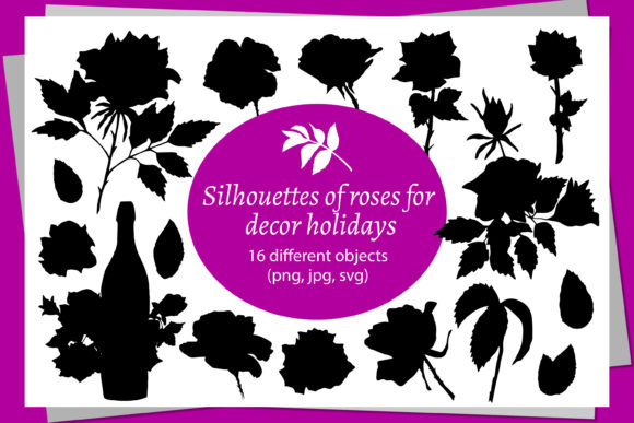 Digital Silhouettes of Roses SVG, PNG Graphics and Illustrations