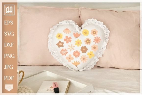Flower Heart SVG, Boho Flowers Cut Files