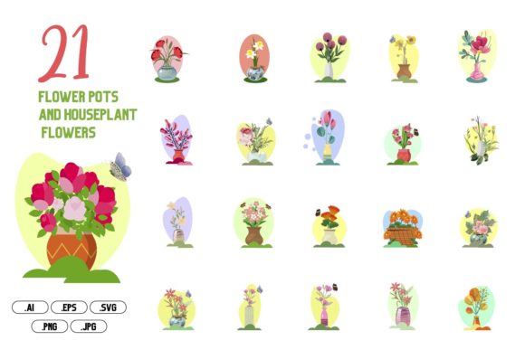 Flower Pots and Houseplant Flowers Graphics and Illustrations Review