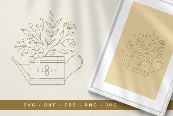 Flowers in a Watering Can Line Art: A Versatile Graphic Design Asset for Modern Branding