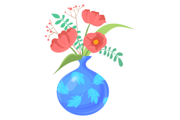 Garden Flowers Bouquet in Blue Ceramic Vase: A Versatile Graphic Design Asset for Handmade Creations