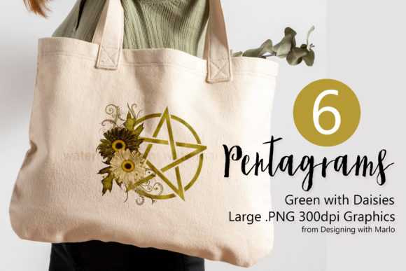 Green Pentagrams with Daisy Flowers Graphics and Illustrations Review