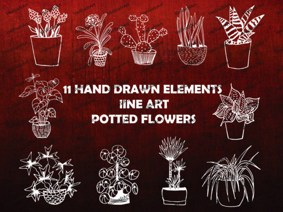 Hand-Drawn Chalkboard Potted Flowers Graphics and Illustrations