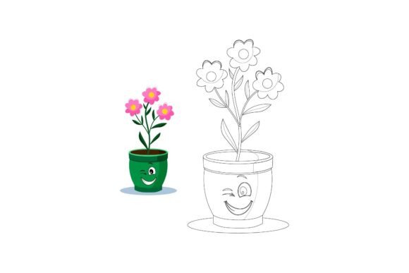 Kawaii Flowers Coloring 12 – A Versatile Graphic Design Asset for Crafters