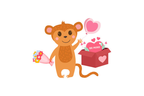 Monkey with Gift Box and Flowers: A Versatile Graphic Design Asset for Creative Sellers