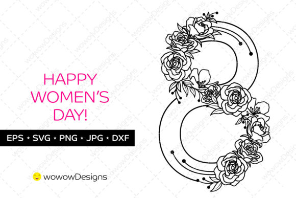 Number Eight Design with Flowers Graphics and Illustrations