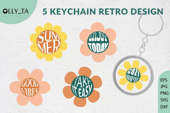 Retro Flowers Keychain Svg Bundle: Graphics and Illustrations for Editorial Design