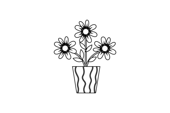 Three Flowers Line Style Black Outline: A Versatile Graphic for Local Business Branding